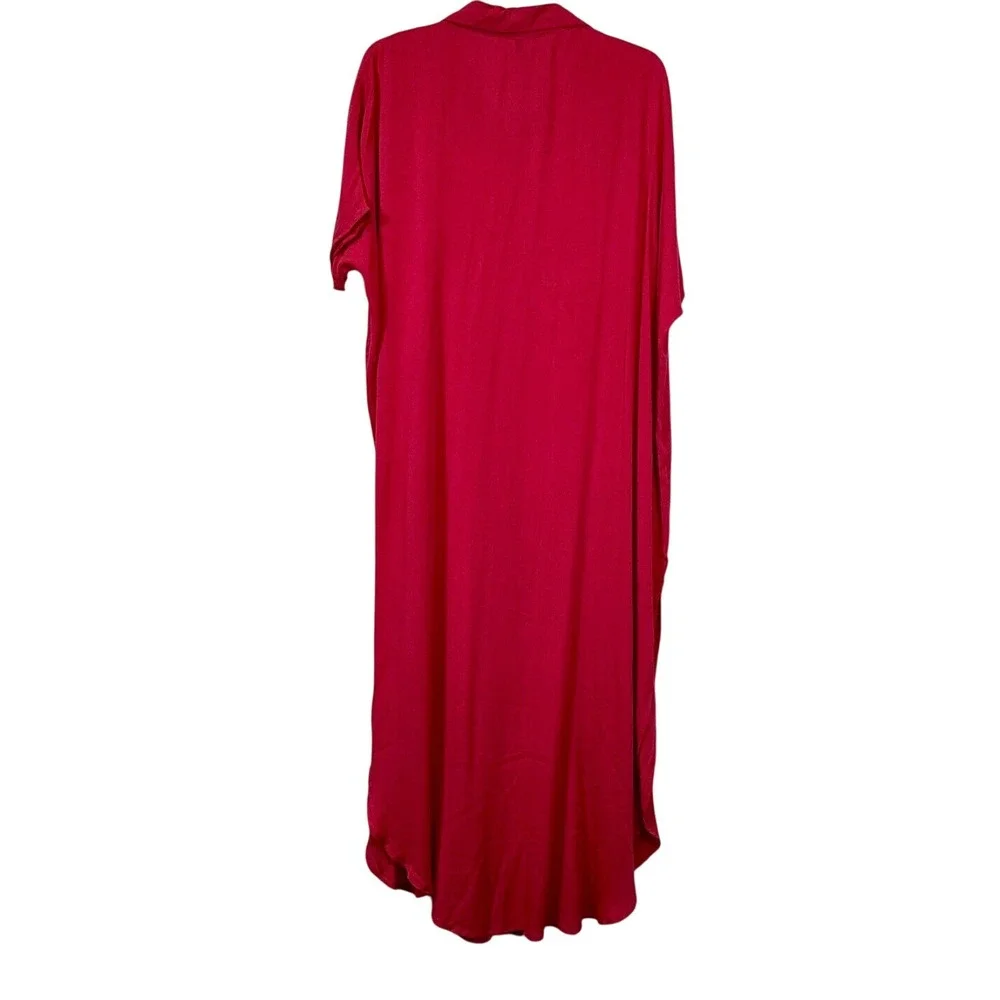 Raviya Shirt Dress Maxi Caftan Oversized Loose Fit, Raspberry Button‎ Front